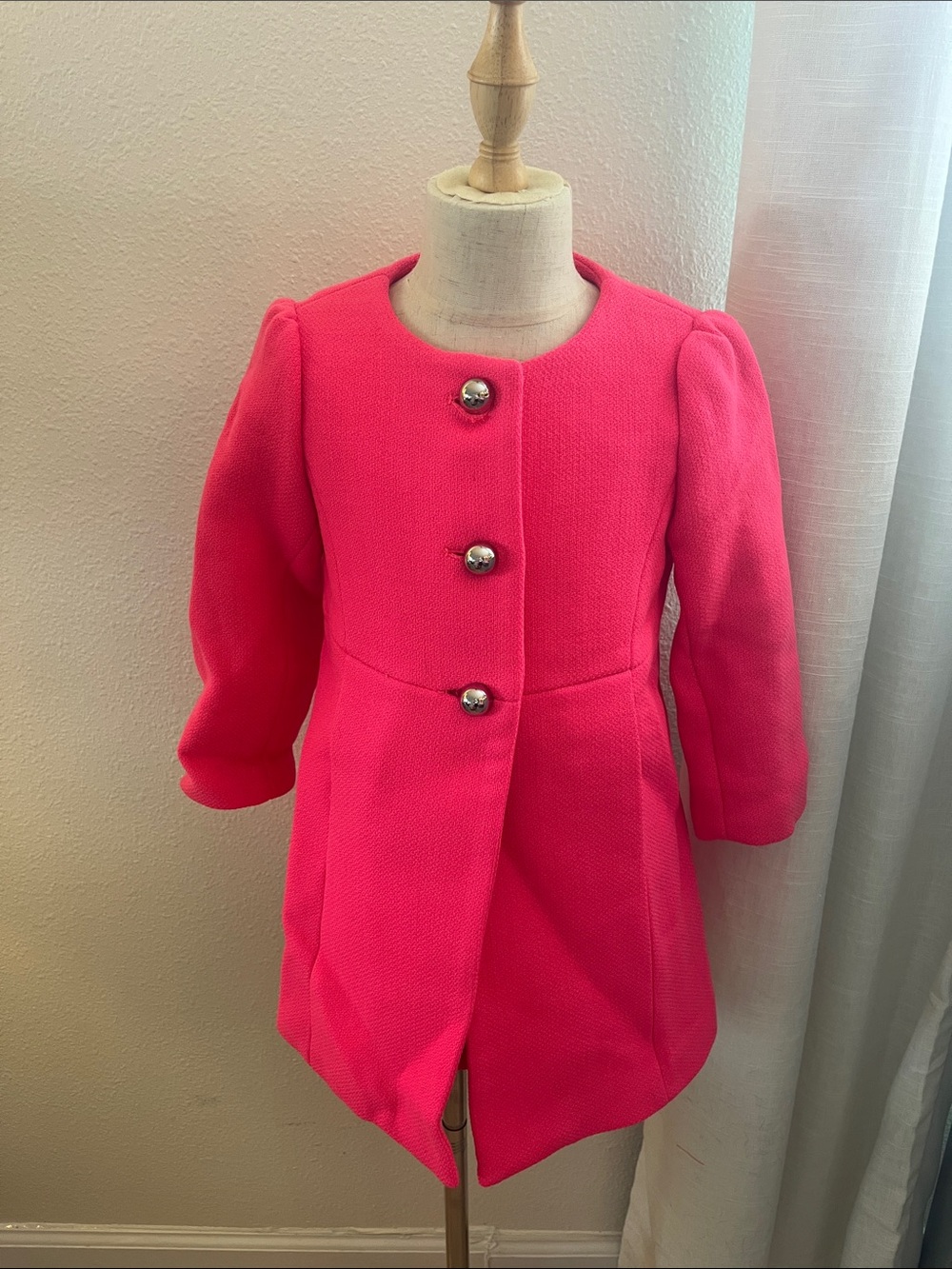 Girls' Hot Pink Dress Coat and Skirt Set - Classic Button Front